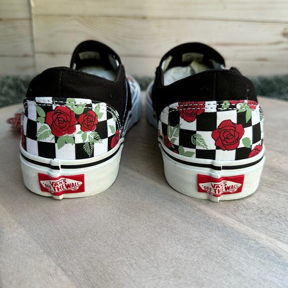Vans Asher Checkerboard Roses Womens Slip Ons Size 9.5 Sepia Rose Sneakers - Picture 7 of 12